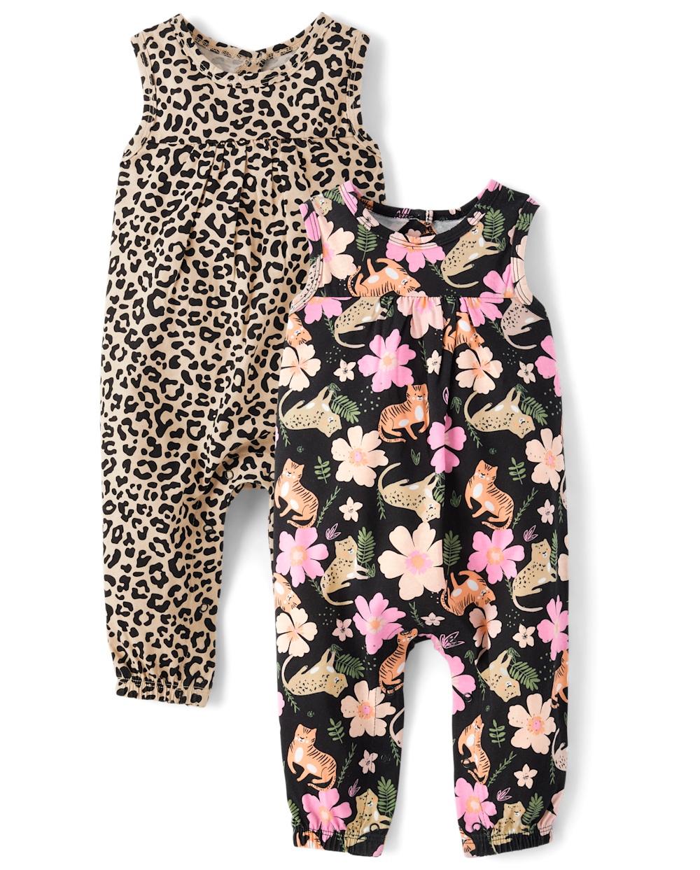 Toddler Baby Snap Closure Ruffle Trim Crew Neck Animal Leopard Print Sleeveless Romper