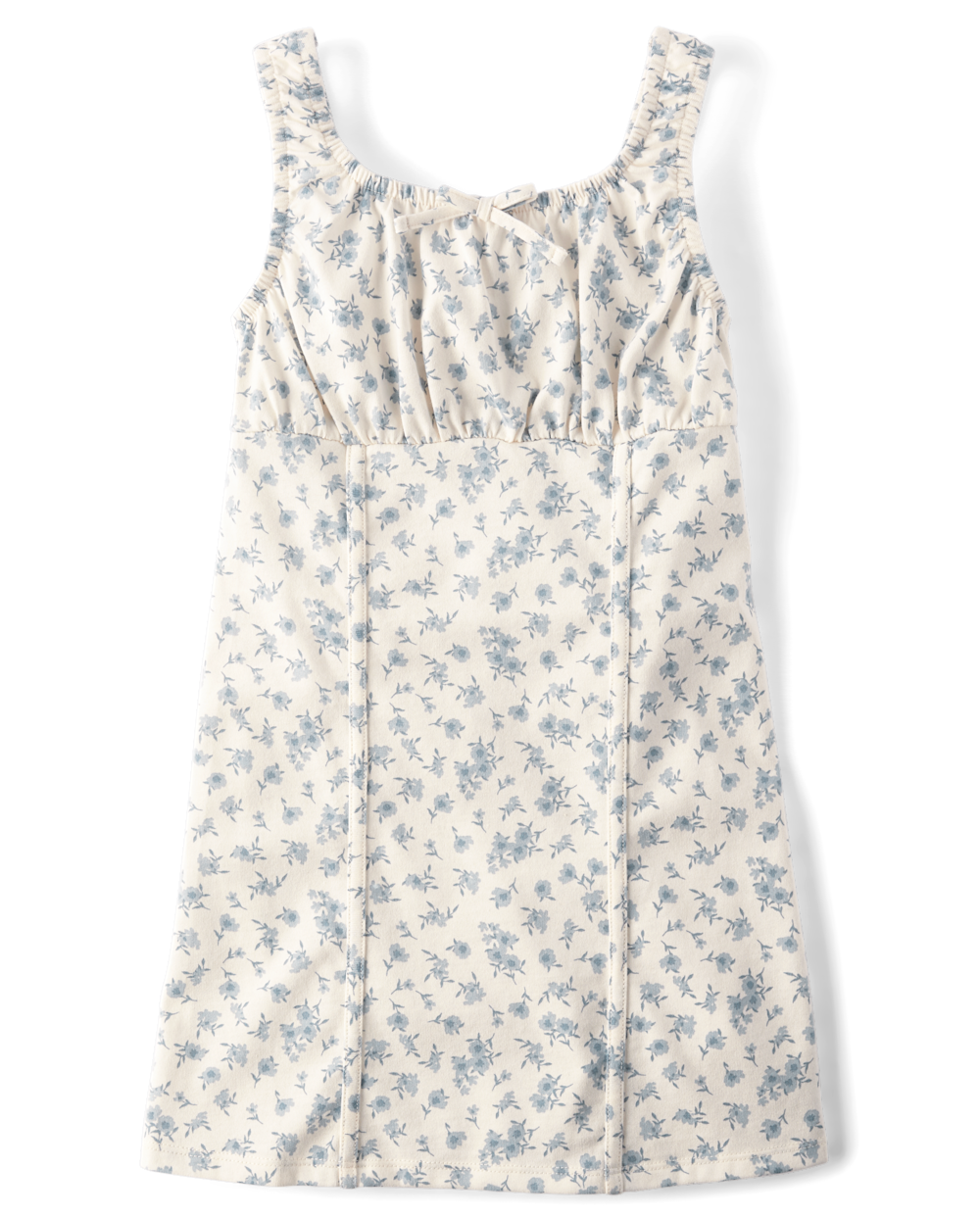 Girls Square Neck Corset Waistline Sleeveless Above the Knee Floral Print Dress With a Bow(s)