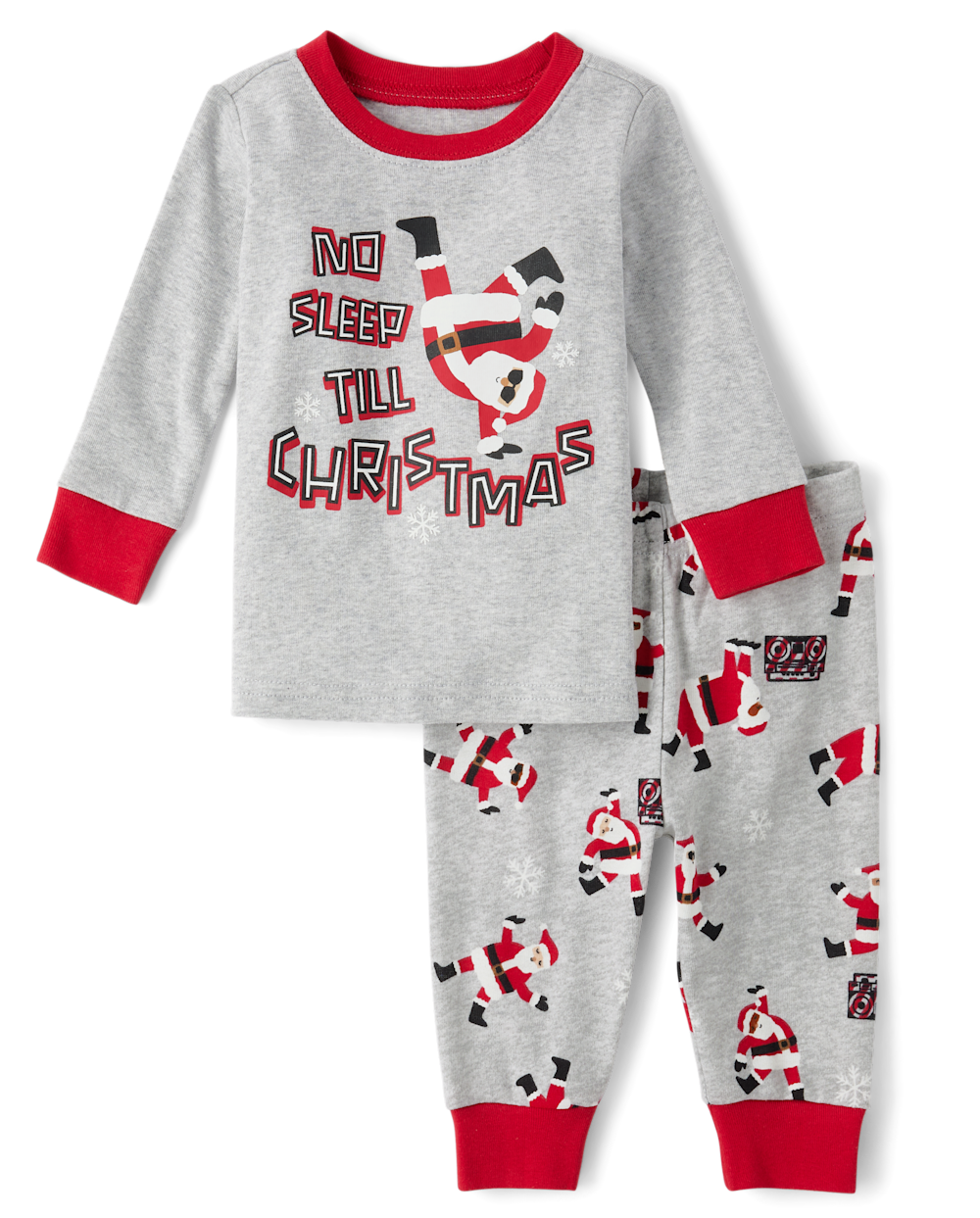 The Children's Place Baby And Toddler Glow Santa Dancing Snug Fit Cotton Pajamas | Size 3-6 M | Gray