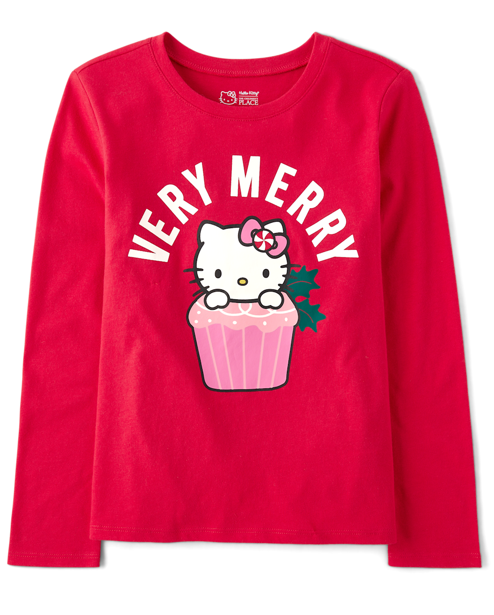 The Children's Place Girls Hello Kitty® Very Merry Graphic T-Shirt | Size XS (4) | Red | Cotton/Polyester