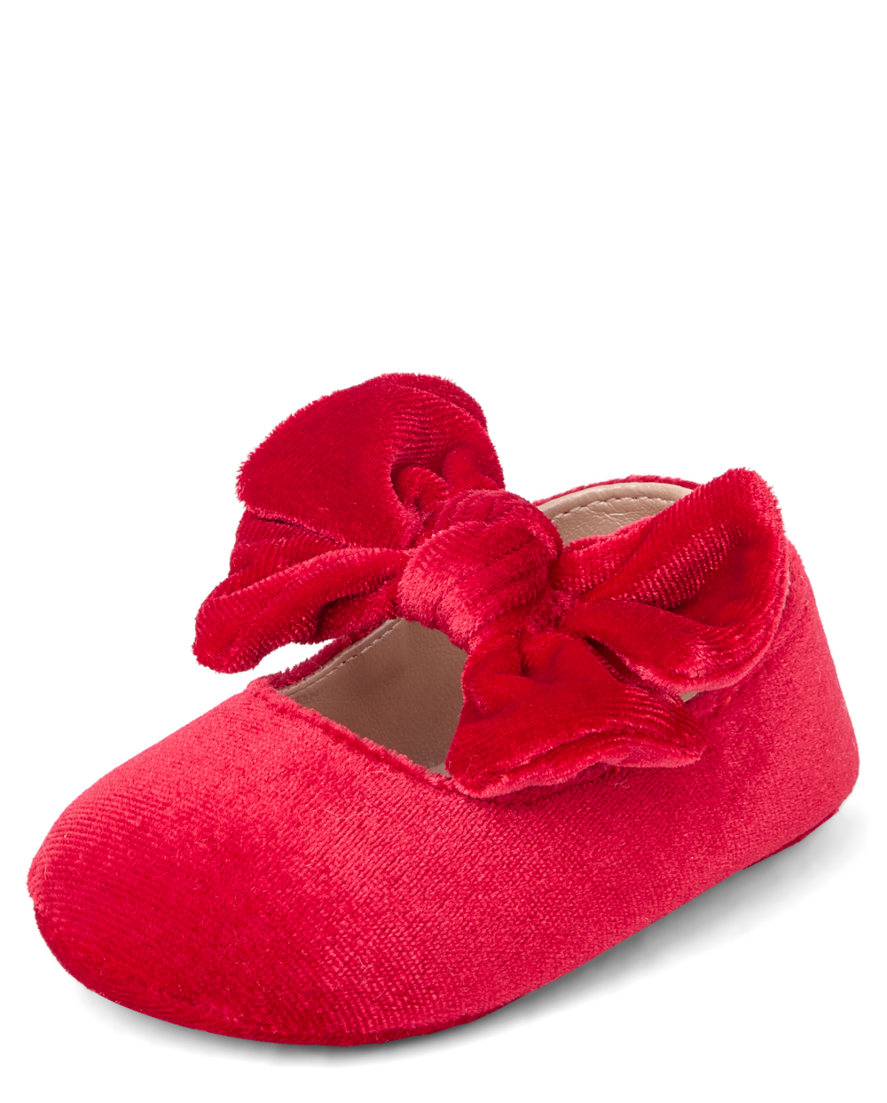 The Children's Place Baby Girls Bow Velvet Ballet Flats | Size 6-12 M | Red