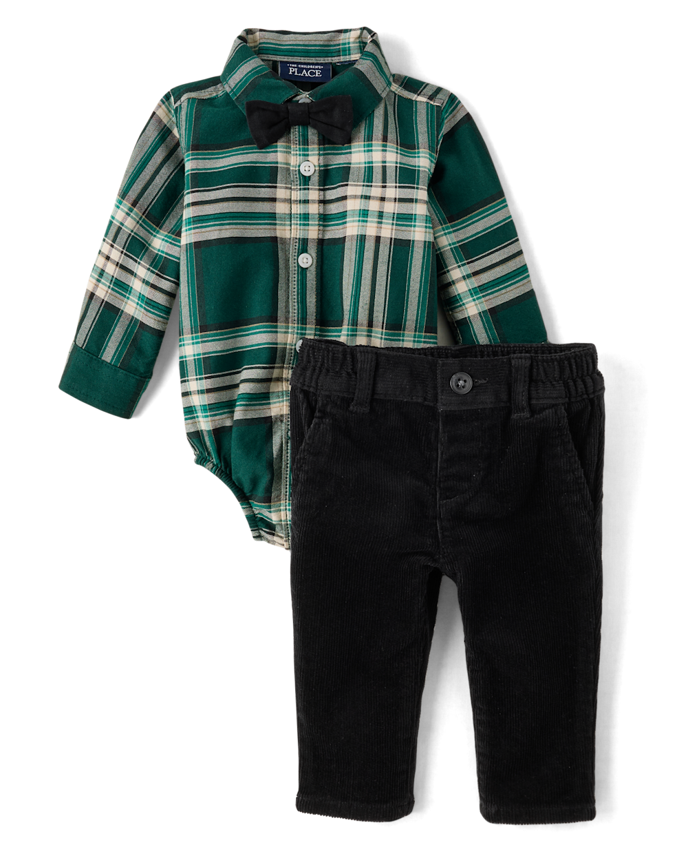 The Children's Place Baby Boys Matching Family Plaid 2-Piece Outfit Set | Size 3-6 M | Green | 100% Cotton