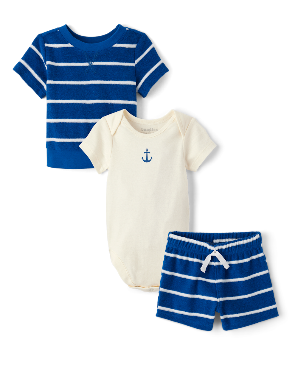 The Children's Place Baby Boys Striped Terry 3-Piece Playwear Set | Size 12-18 M | Gray | 100% Cotton