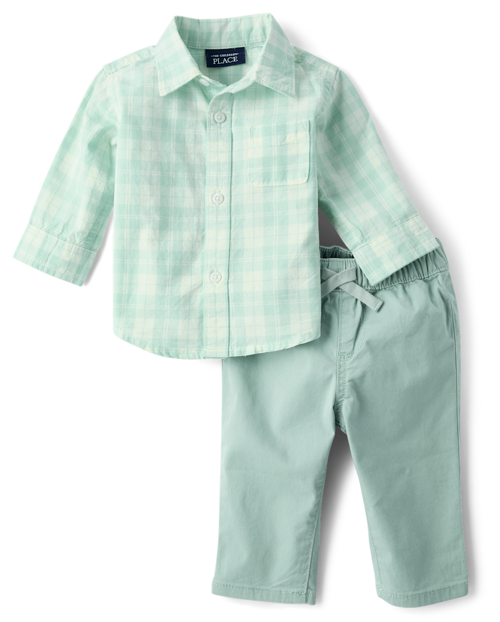 The Children's Place Baby Boys Plaid 2-Piece Outfit Set | Size 9-12 M | Aqua | 100% Cotton
