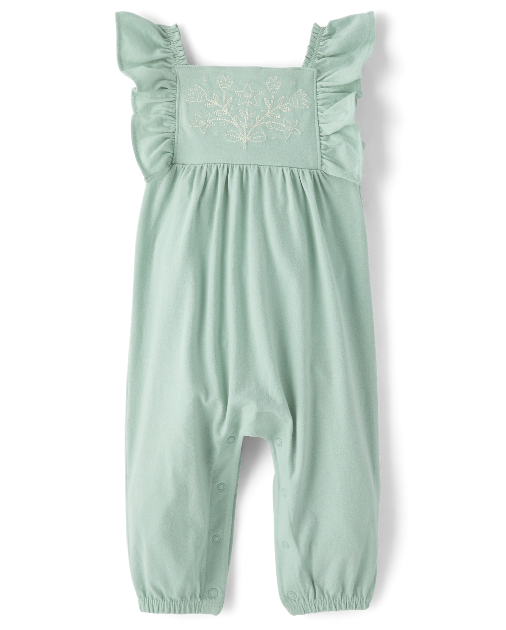 The Children's Place Baby Girls Embroidered Flutter Romper | Size 3-6 M | Green | Cotton/Polyester