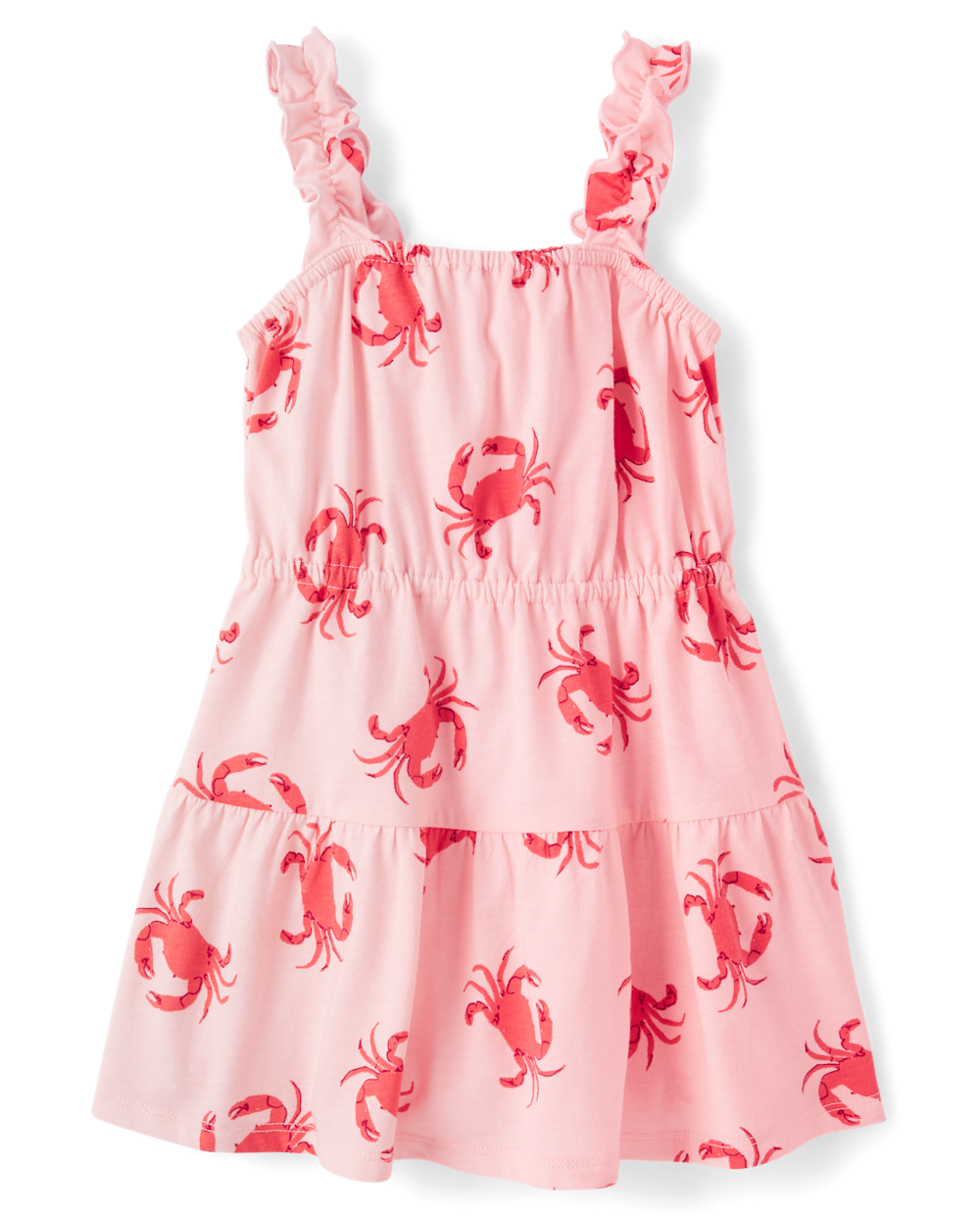 The Children's Place Baby And Toddler Girls Print Ruffle Dress | Size 9-12 M | Pink | Cotton/Polyester