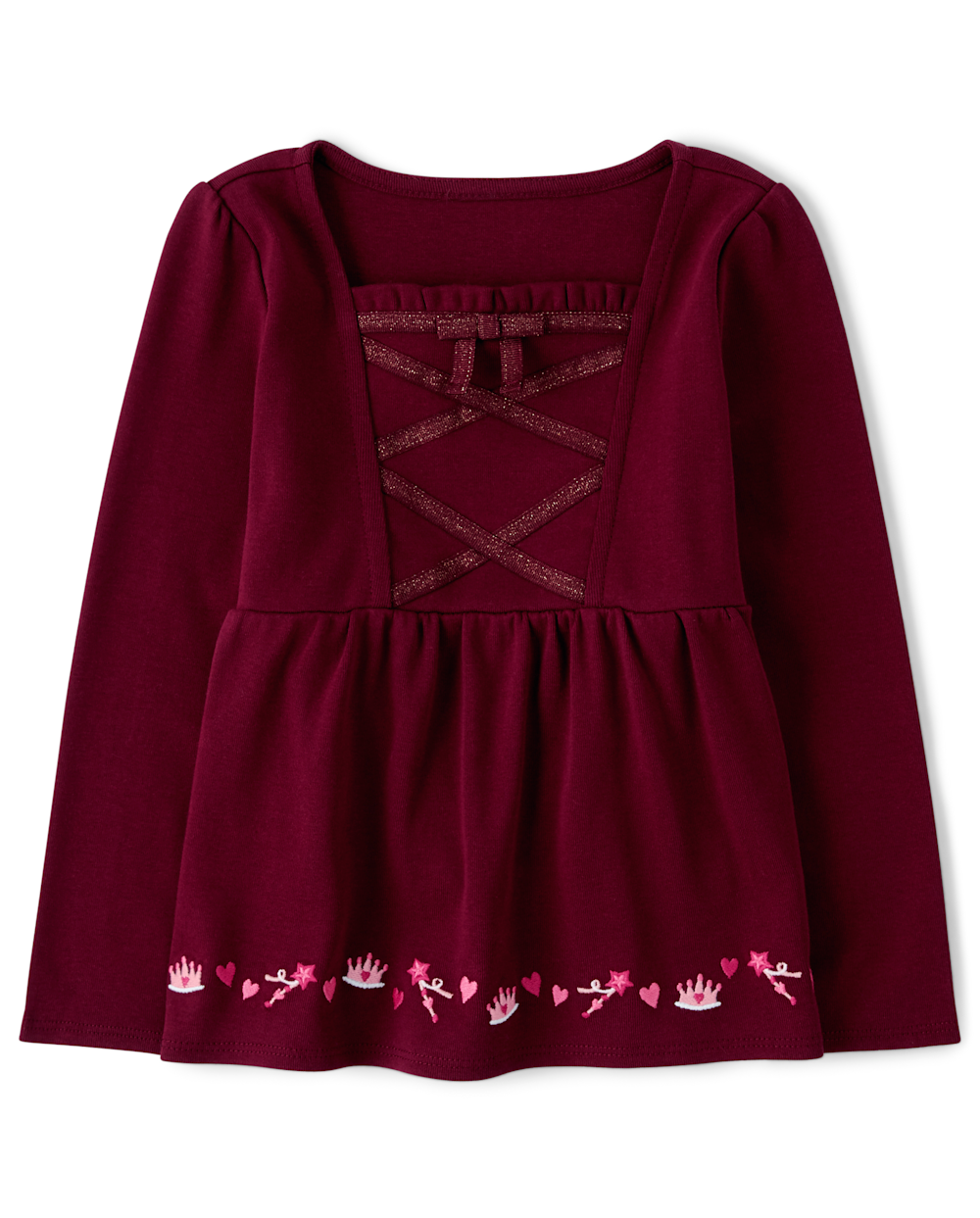 Gymboree | Girls | Lace Up Babydoll Top - Royal Princess in Burgundy | Size 3T | 100% Ribbed Cotton