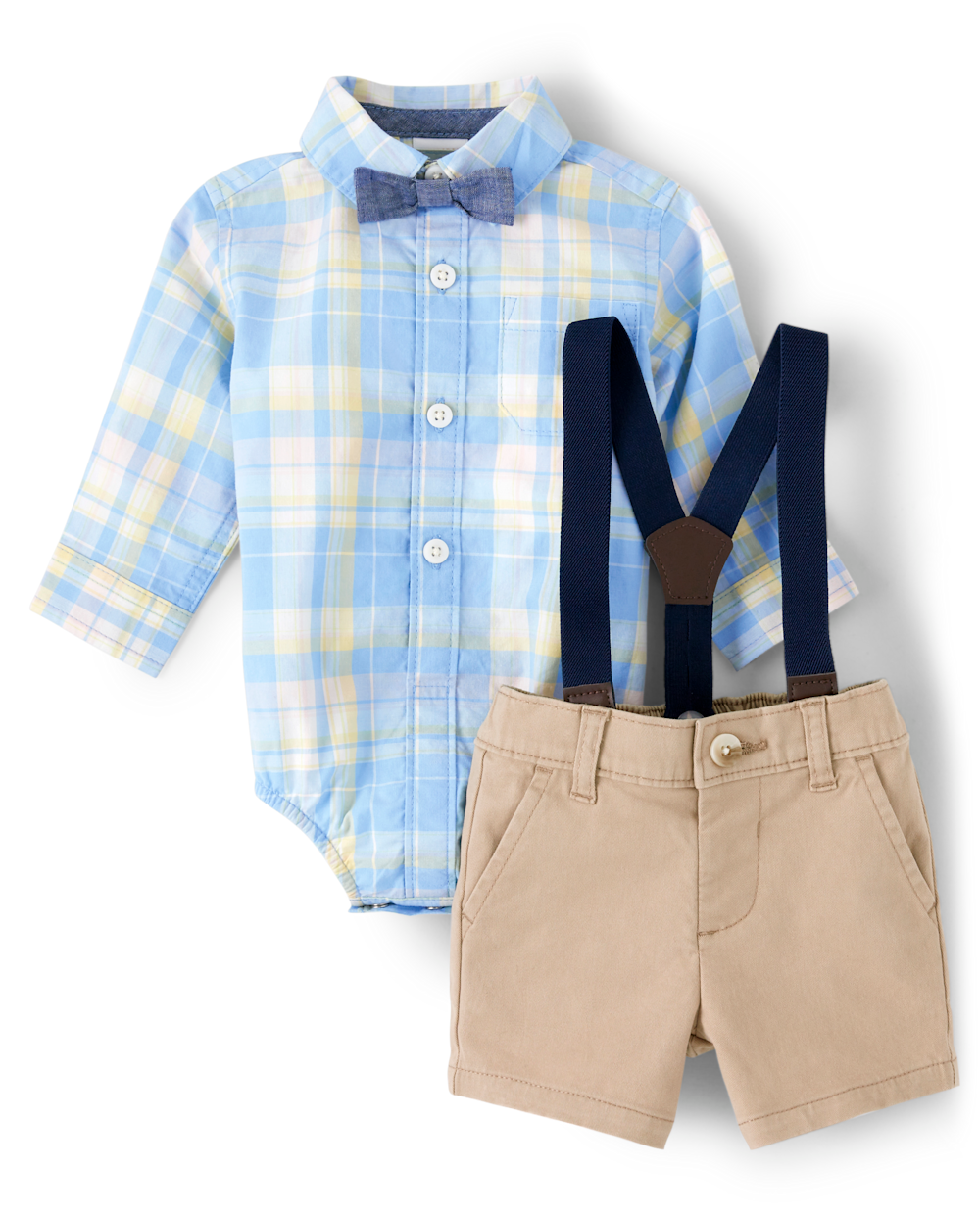 Gymboree | Boys | Baby Plaid Button Up Bodysuit And Dress Shorts Set - Spring Celebrations | 100% Cotton Poplin