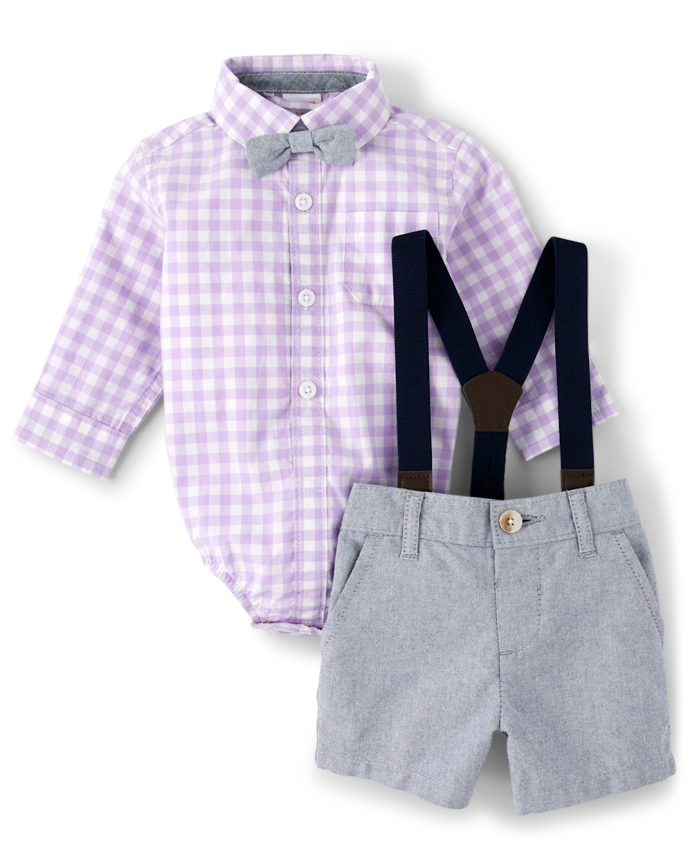 Gymboree | Boys | Baby Dad And Me Gingham Button Up Bodysuit And Dress Shorts Set - Spring Blooms | Size 3-6 M | 100% Cotton Poplin