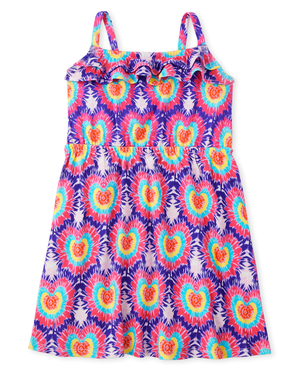 Gymboree | Girls | Tie Dye Heart Ruffle Dress – Music Festival | Size 7 | 100% Ribbed Cotton
