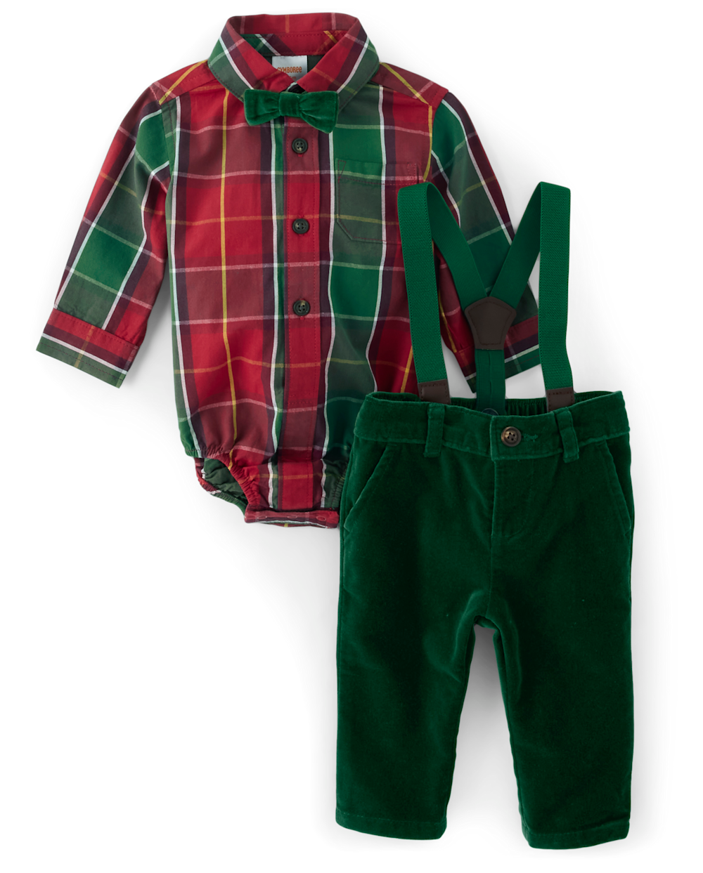 Gymboree | Boys | Baby Matching Family Plaid Bodysuit And Velvet Dress Pants Set - Holiday Traditions | Size 6-9 M | 100% Cotton Poplin