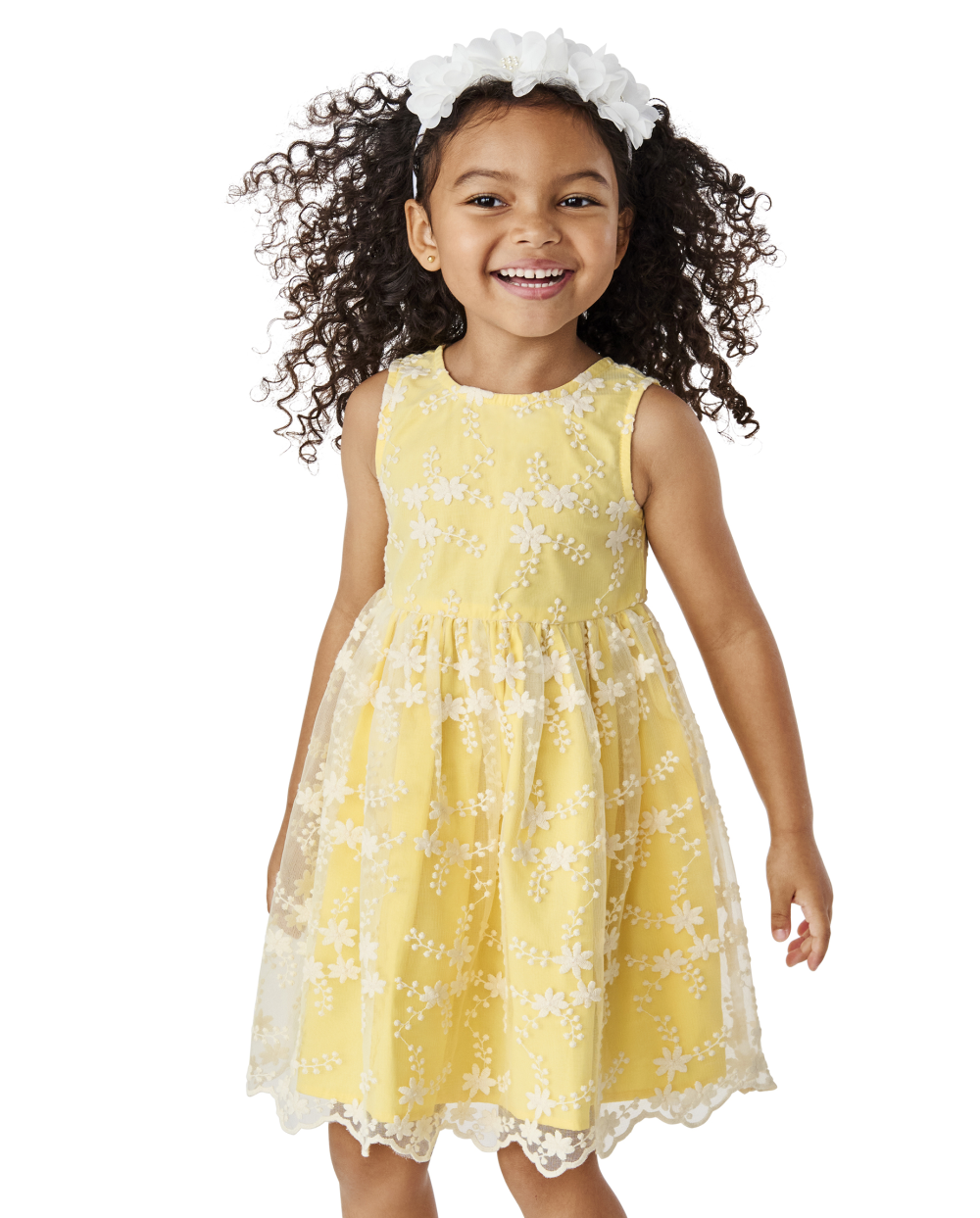 Gymboree | Girls | Embroidered Floral Lace Dress in Yellow | 100% Cotton Poplin