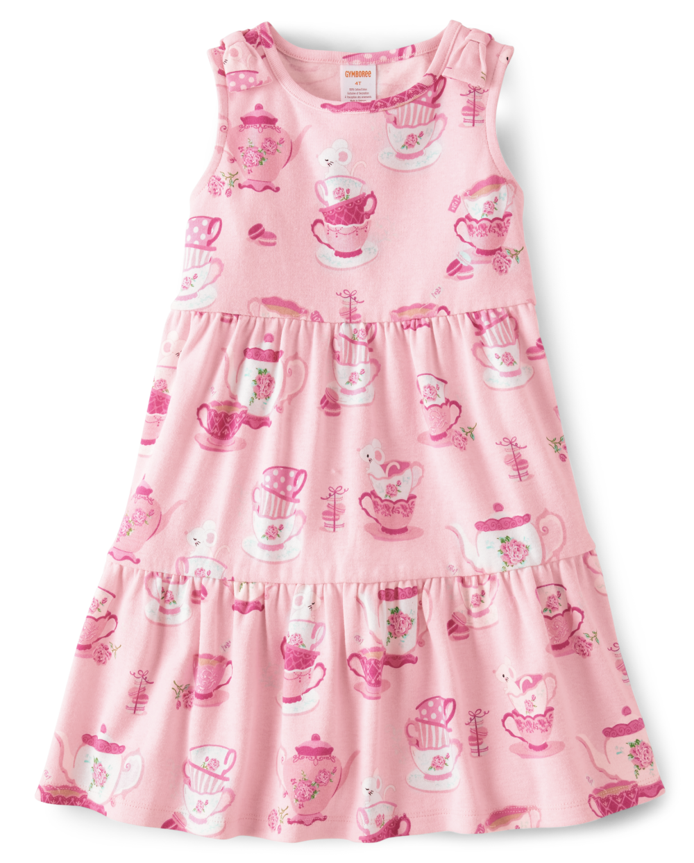 Gymboree | Girls | Teacup Tiered Dress – Time for Tea in Pink | Size 6 | 100% Ribbed Cotton