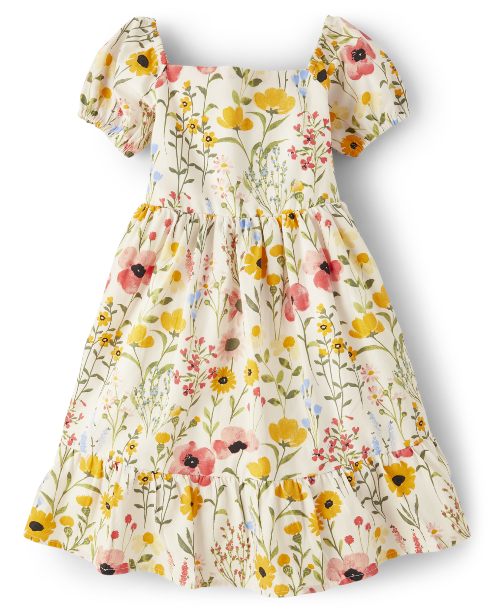 Gymboree | Girls | Floral Tiered Dress – Country Trail in White | Size 4T | 100% Cotton Poplin