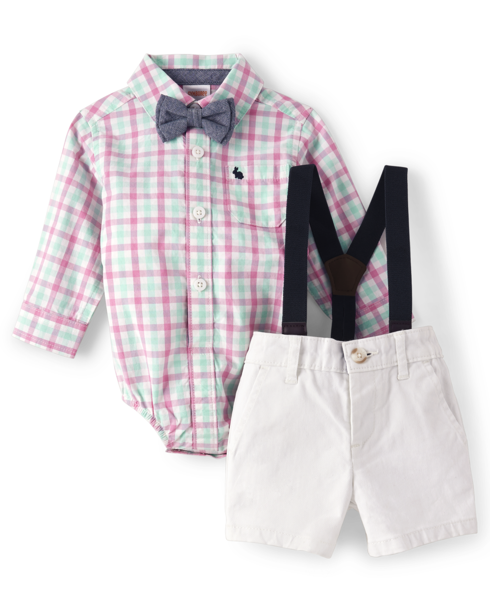 Gymboree | Boys | Baby Dad And Me Plaid Button Up Bodysuit And Chino Shorts Set - Time for Tea | 100% Cotton Poplin