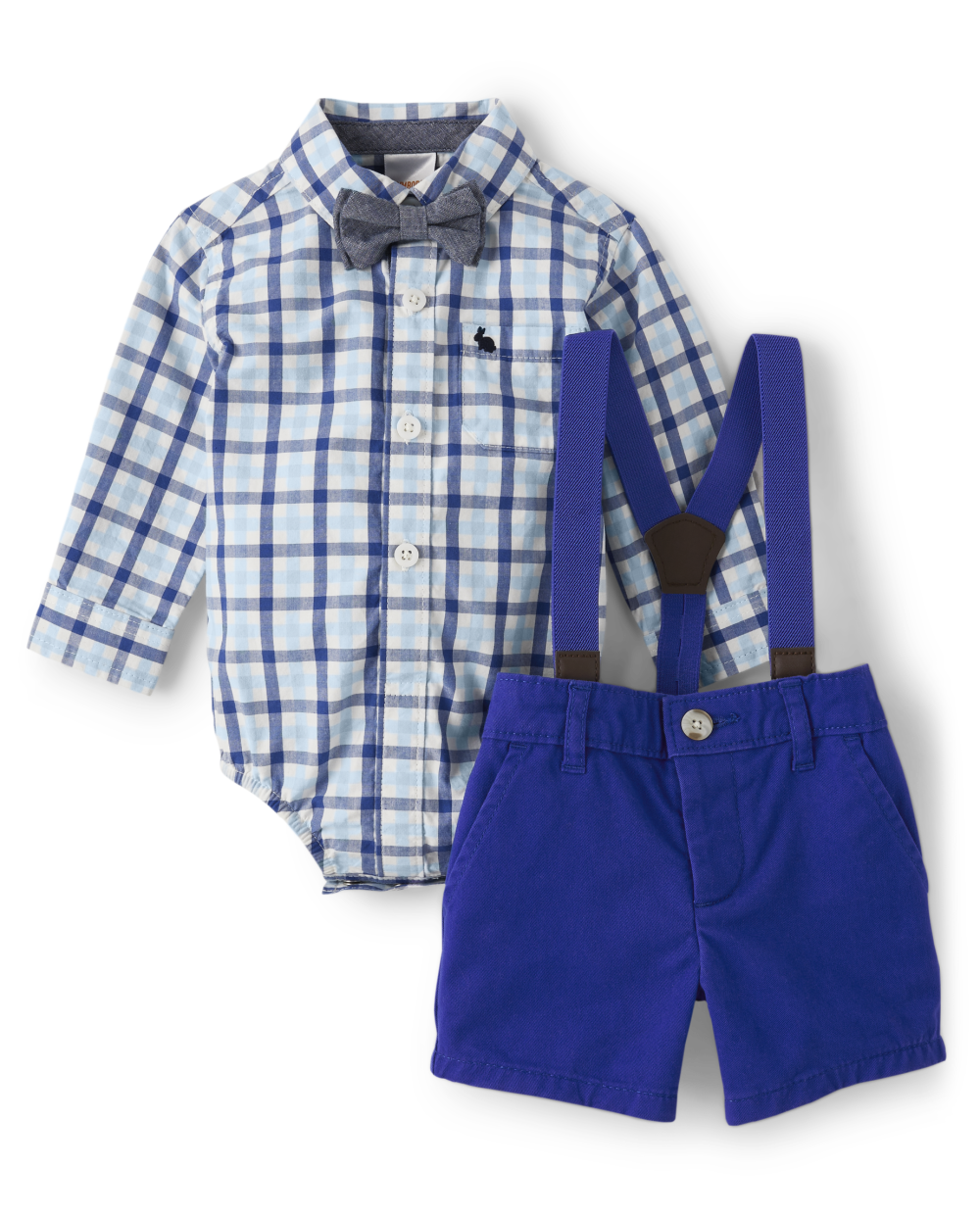 Gymboree | Boys | Baby Dad And Me Plaid Button Up Bodysuit And Chino Shorts Set - Blue Belle | Size 0-3 M | 100% Cotton Poplin