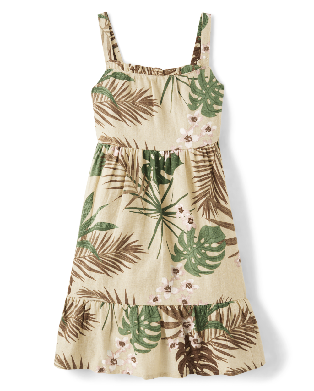Gymboree | Girls | Matching Family Palm Ruffle Dress – Safari in Tan | Size 2T | 100% Cotton