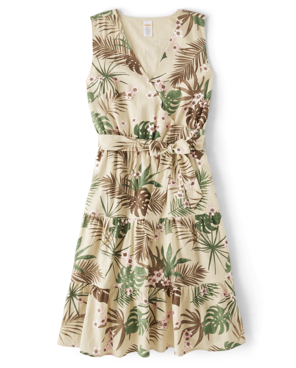 Gymboree | Womens | Matching Family Palm Tiered Dress – Safari in Tan | Size Small | Cotton/Rayon