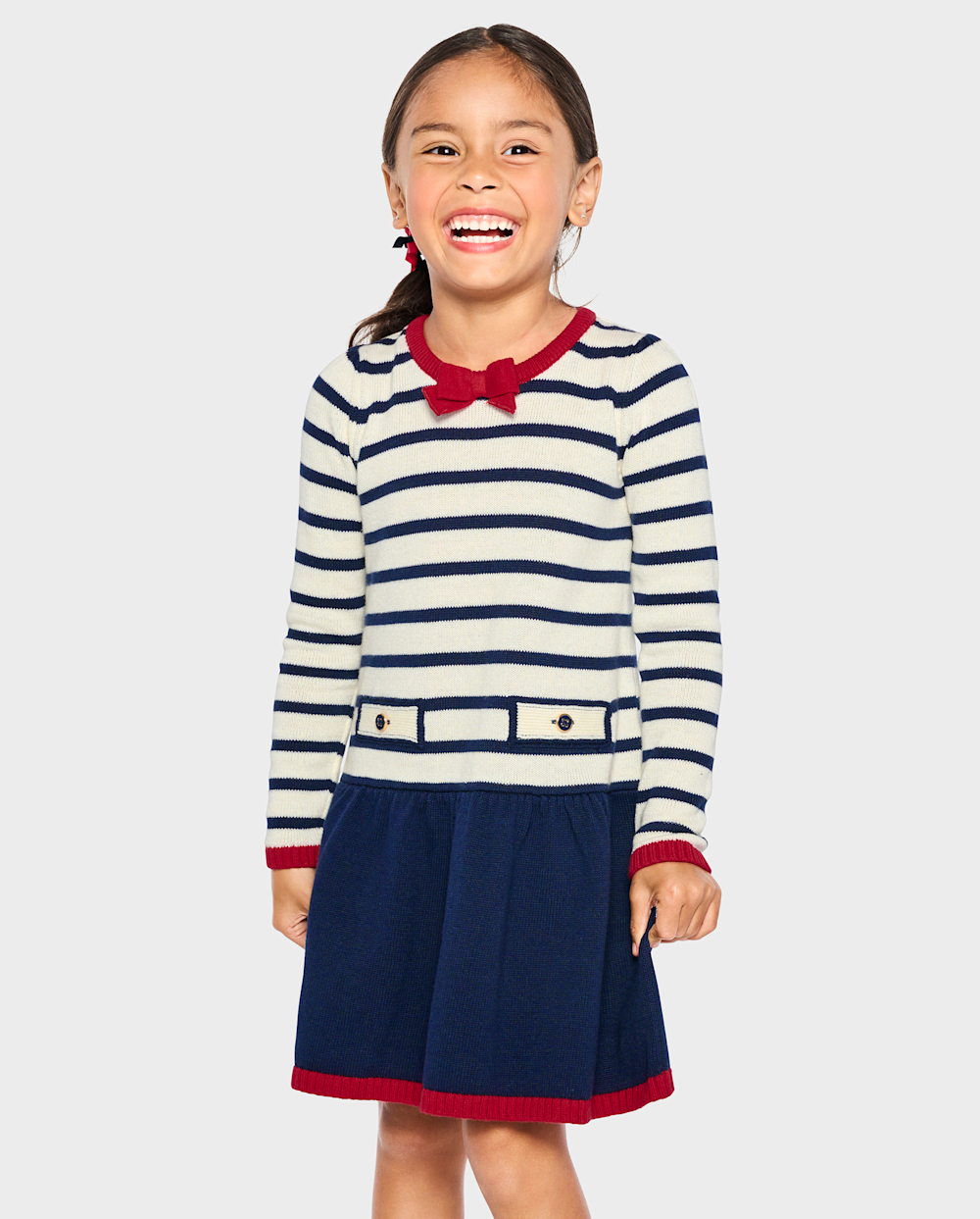 Gymboree | Girls | Sailor Peplum Sweater Dress – Parisian Chic in White | Size 3T | 100% Combed Cotton