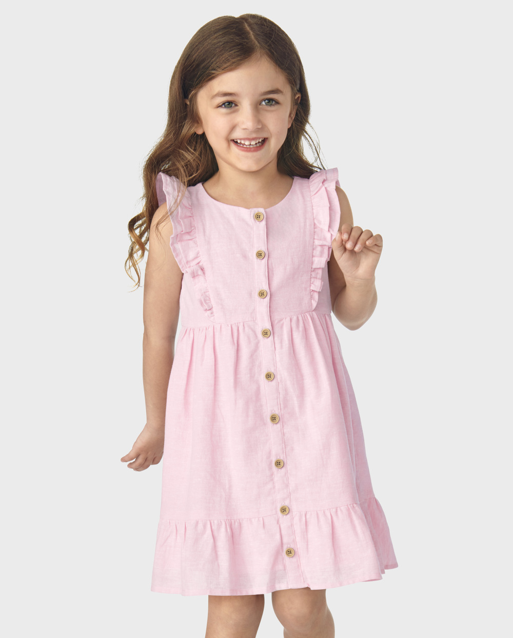 Gymboree | Girls | Ruffle Linen-Blend Tiered Dress in Pink | Size 12 | Polyester/Cotton