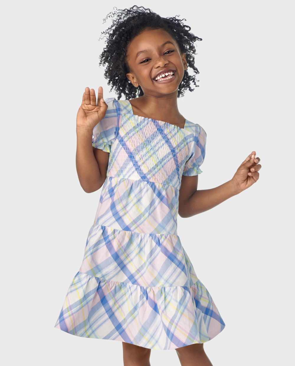 Gymboree | Girls | Matching Family Plaid Poplin Tiered Dress – Spring Celebrations in White | Size 12 | 100% Cotton Poplin