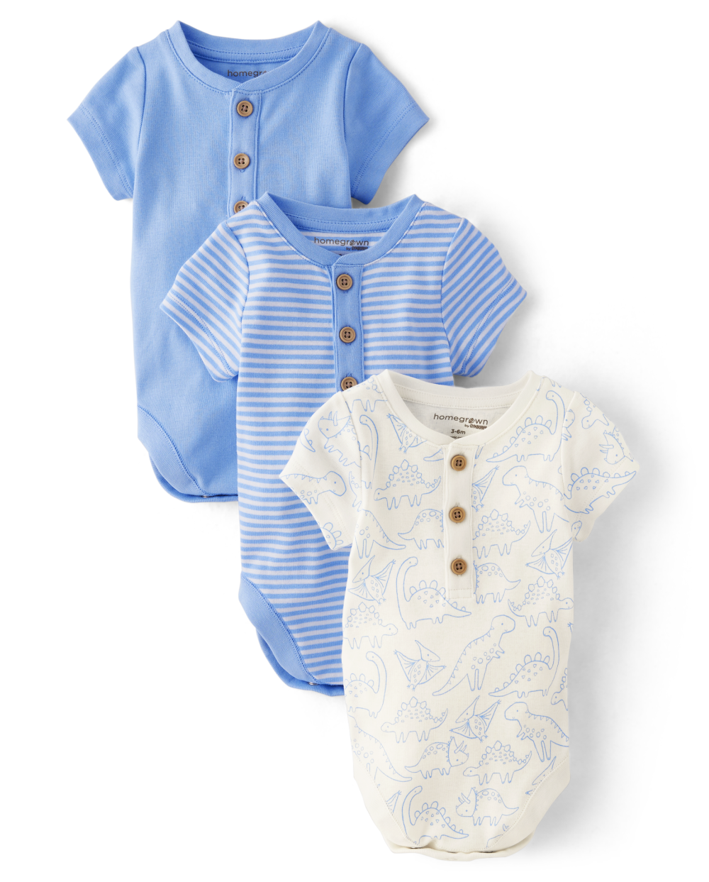 Boys | Baby Dino Henley Bodysuit 3-Pack - Homegrown by Gymboree | Size 0-3 M | Cotton