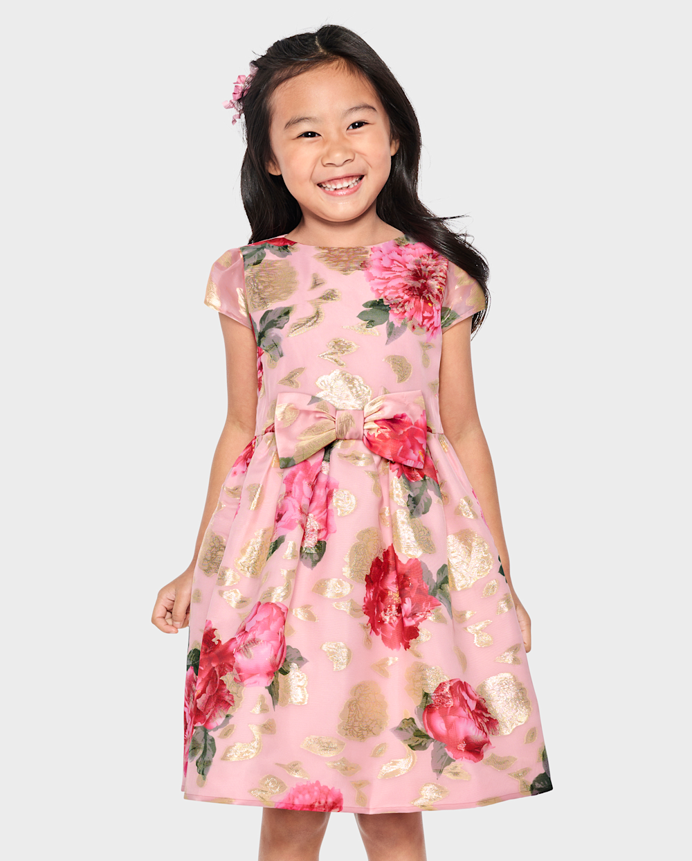 Gymboree | Girls | Metallic Floral Fit And Flare Dress – Tiny Dancer in Pink | Size 4T | 100% Polyester