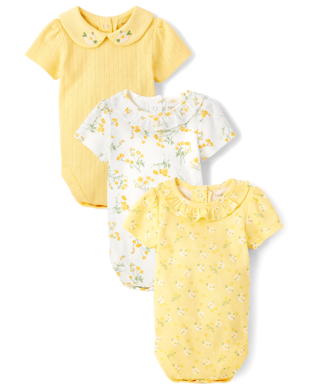 Girls | Baby Floral Bodysuit 3-Pack - Homegrown by Gymboree in Yellow | Size 12-18 M | Cotton