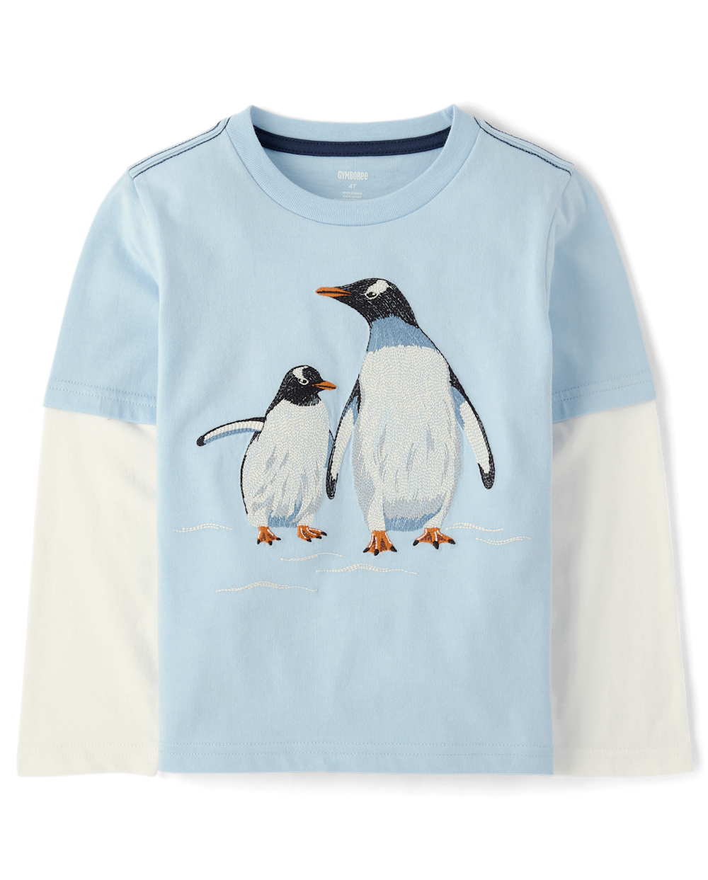 Gymboree | Boys | Embroidered Penguin Layered Top - First Frost in Blue | Size 2T | 100% Cotton Jersey