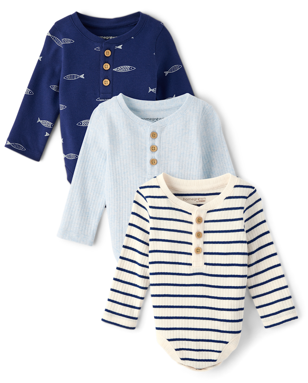Boys | Baby Fish Henley Bodysuit 3-Pack - Homegrown by Gymboree | Size 6-9 M | Cotton