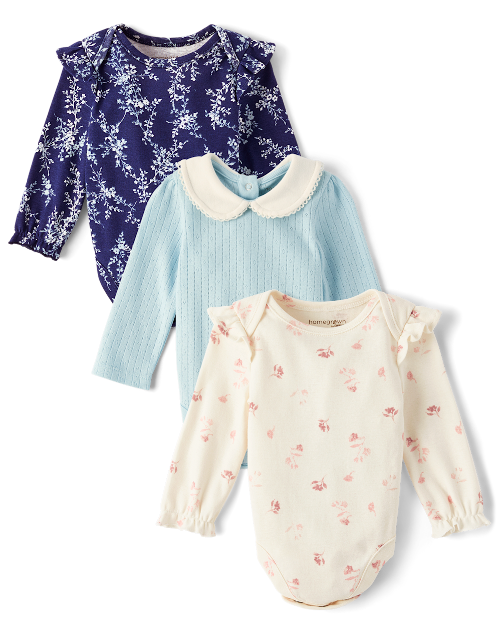 Girls | Baby Floral Bodysuit 3-Pack - Homegrown by Gymboree in Blue | Size 12-18 M | Cotton
