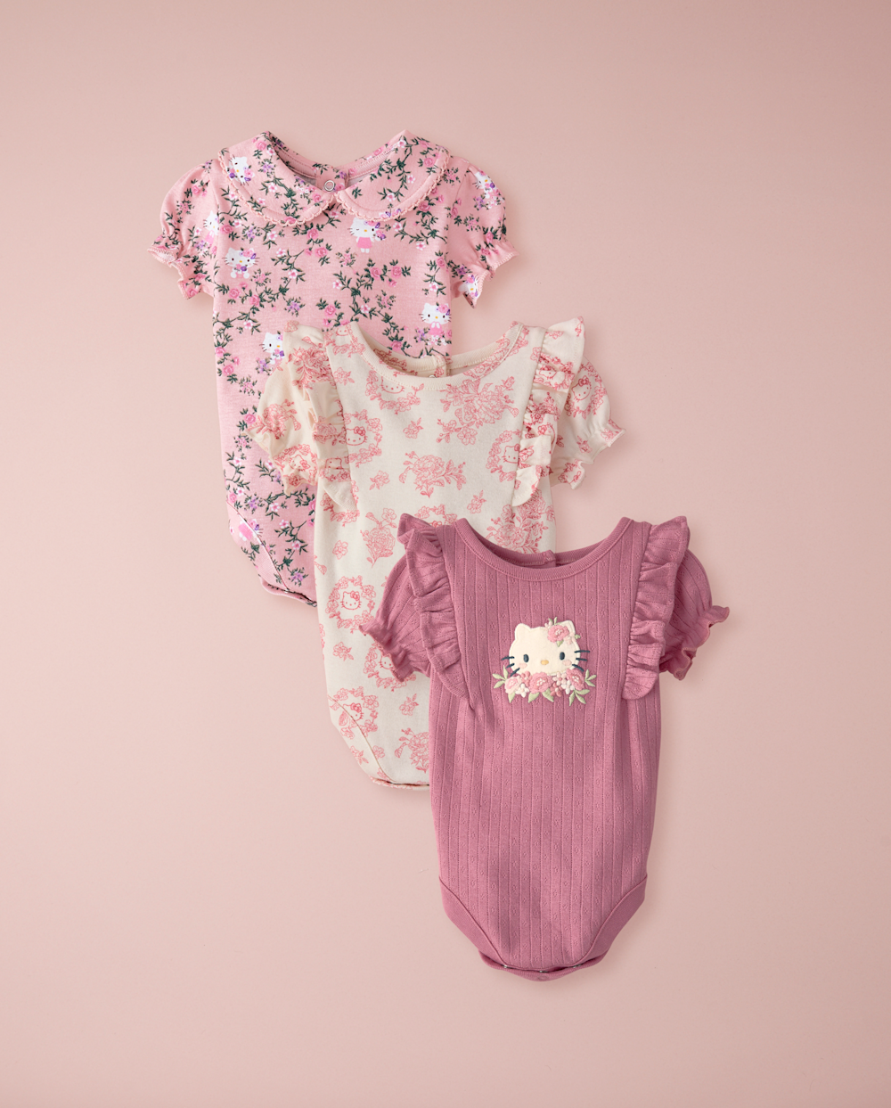 Gymboree | Girls | Baby Hello Kitty® Floral Toile Bodysuit 3-Pack | Size UP TO 7LBS | Cotton