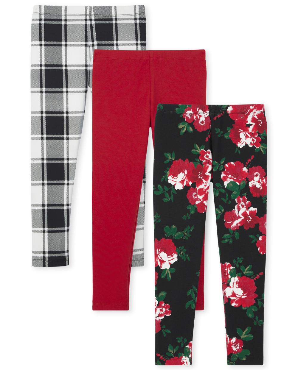 The Childrens Place Girls Print Leggings 3-Pack in Black | Size Medium (7/8) | Cotton