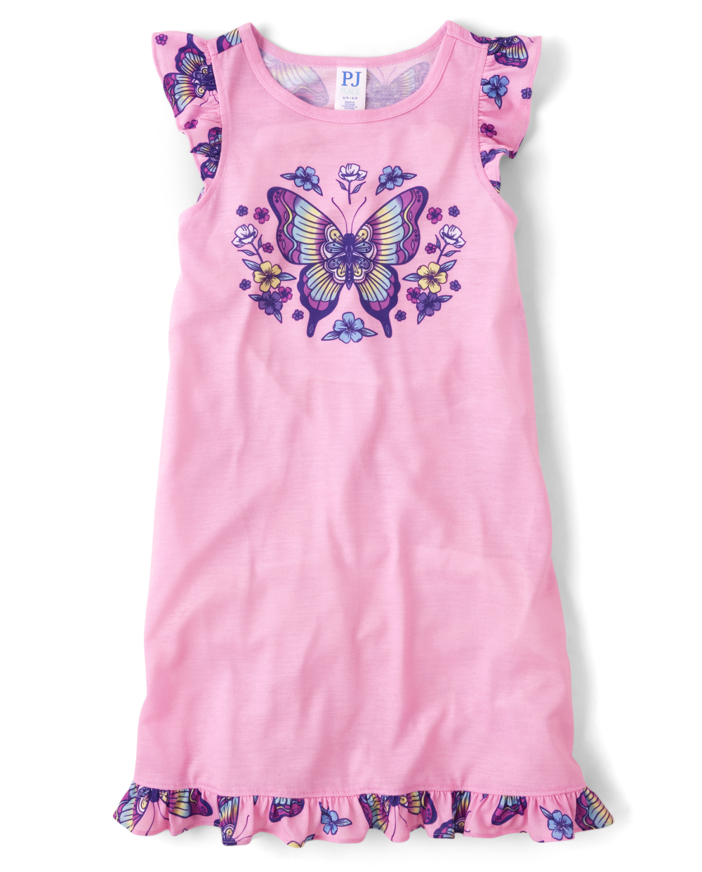 The Childrens Place Girls Butterfly Ruffle Nightgown in Pink | Size 2XL (16) | 100% Polyester