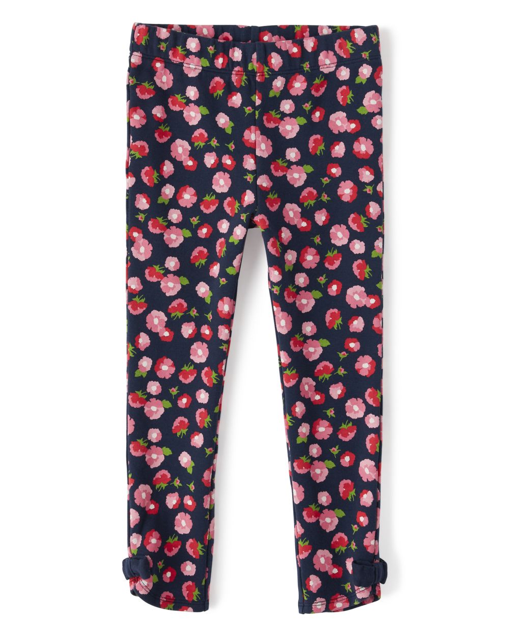 Girls Floral Print Bow Knit Leggings - Playful Poppies