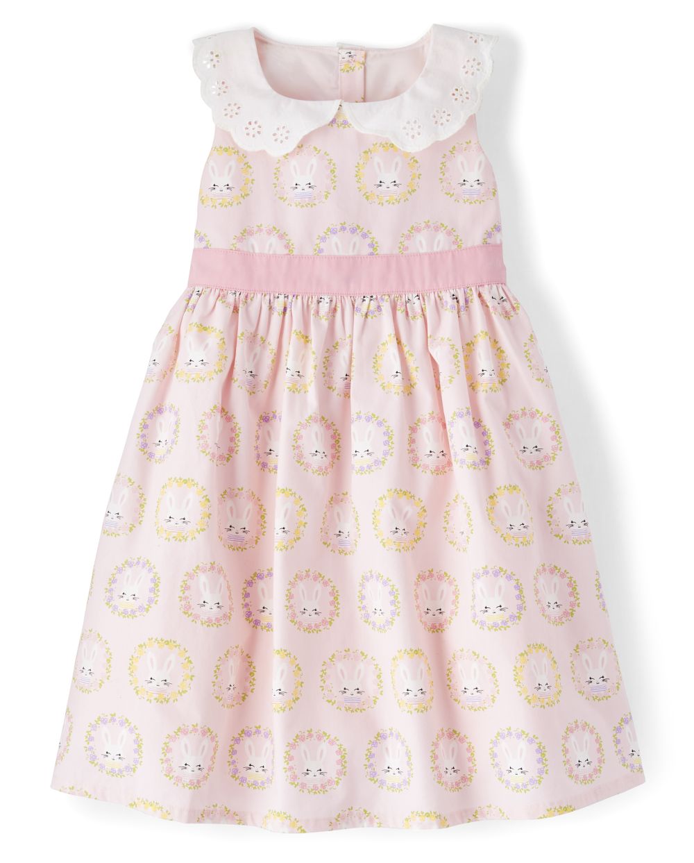 Girls Sleeveless Bunny Print Eyelet Collar Poplin Dress Spring Jubilee