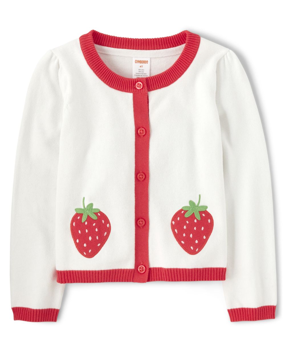 Girls Long Sleeve Embroidered Applique Strawberry Cardigan Strawberry