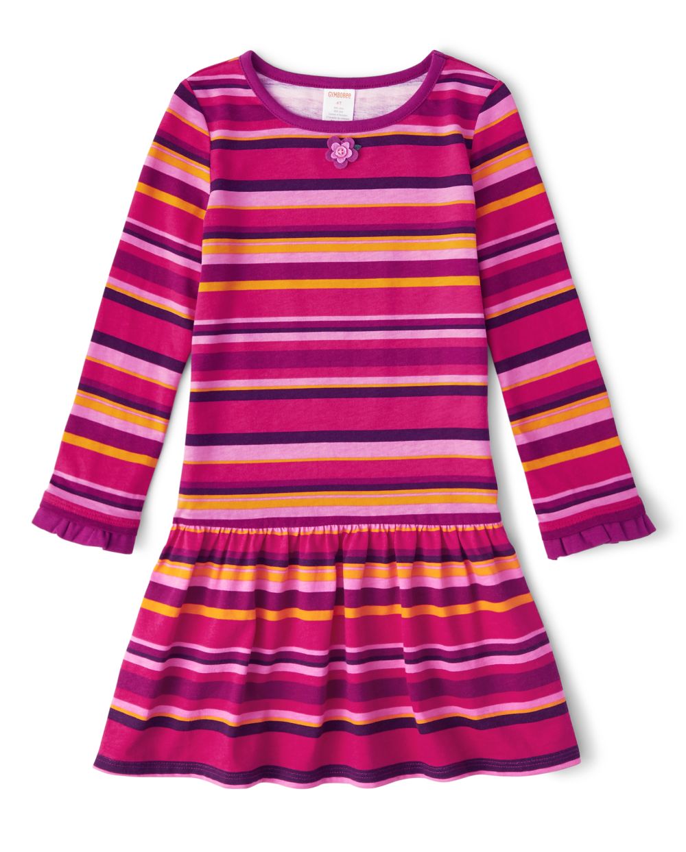Vestido niñas apliques flores rayas - Berry Cute