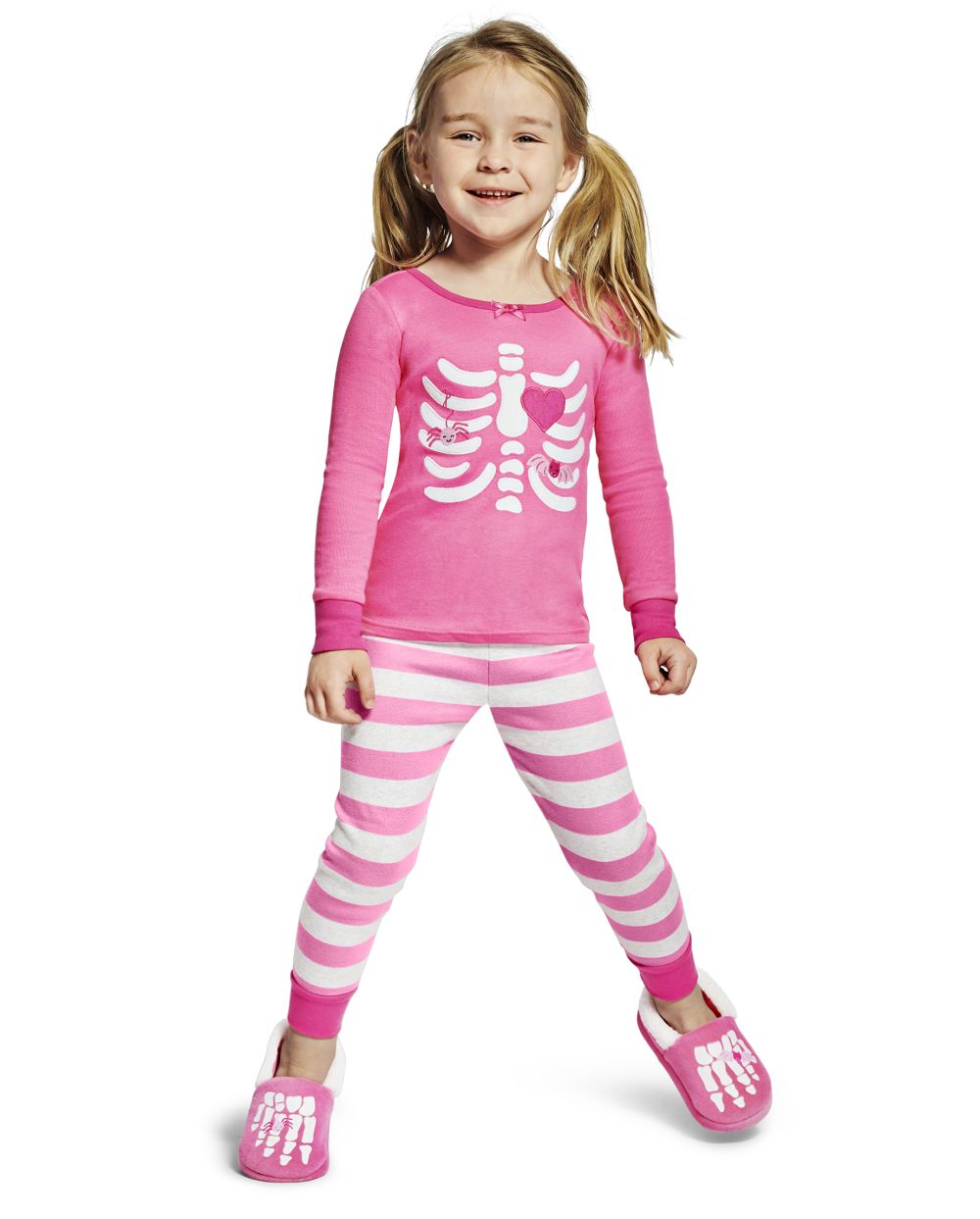halloween sibling sets, pink skeleton 2-piece pajamas