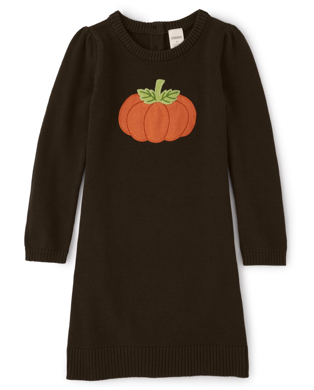 matching sibling fall outfits, brown sweater dress with an orange pumpkin in the center