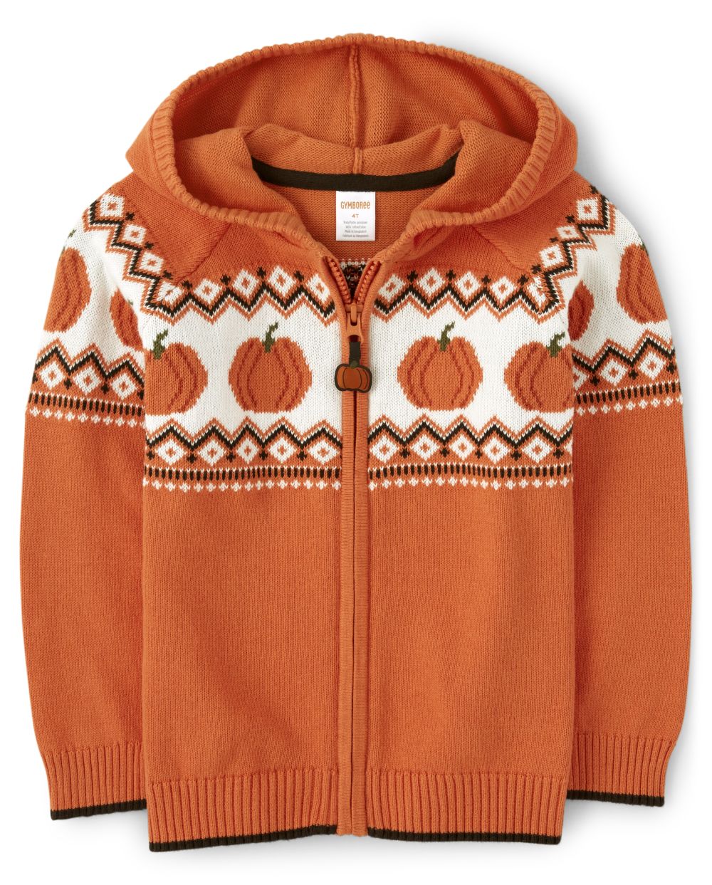 matching sibling fall outfits, orange zip up sweater with pumpkins 