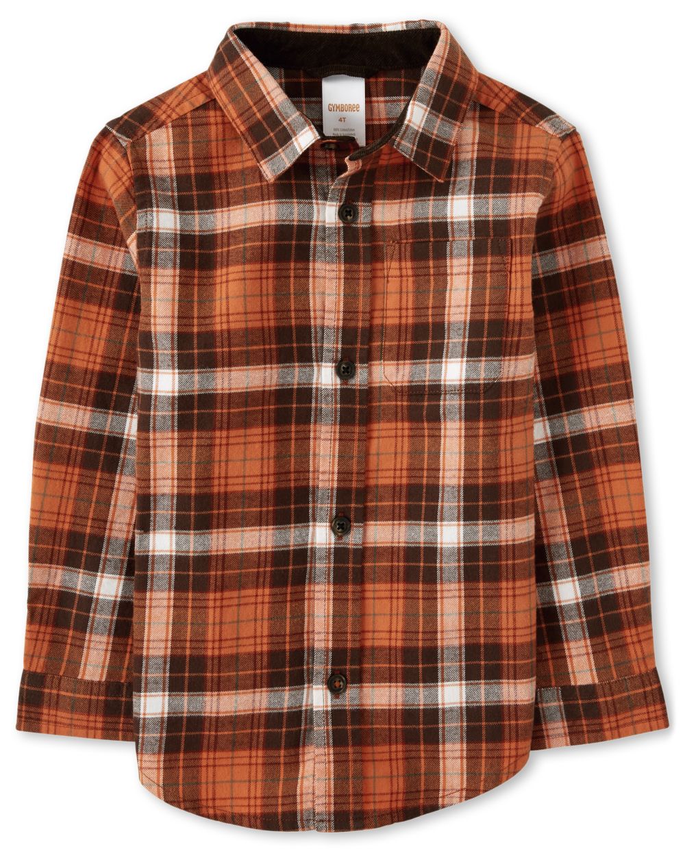 matching sibling fall outfits, brown and orange plaid button up shirt