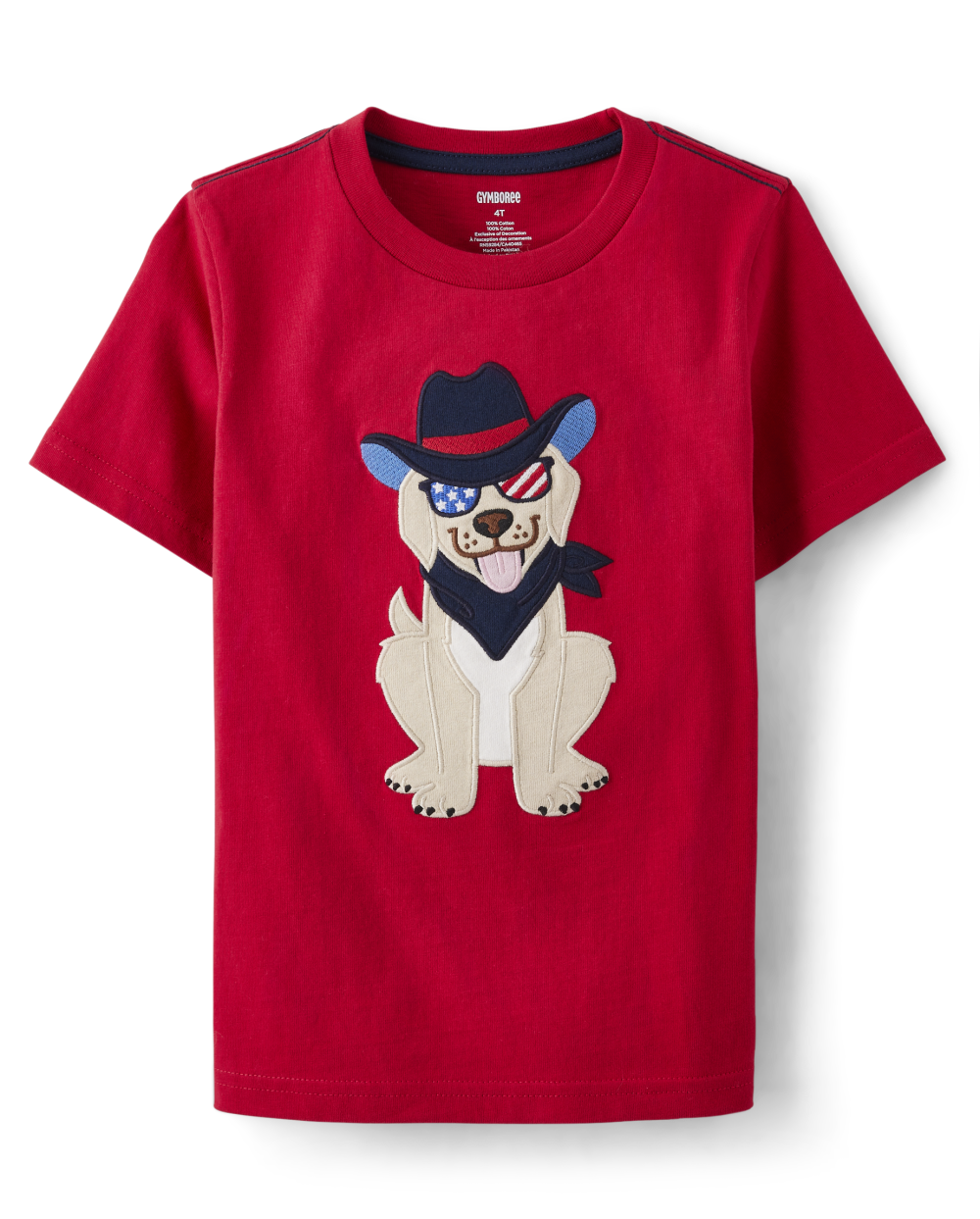 Boys Embroidered Dog Top - American Cutie - classicred