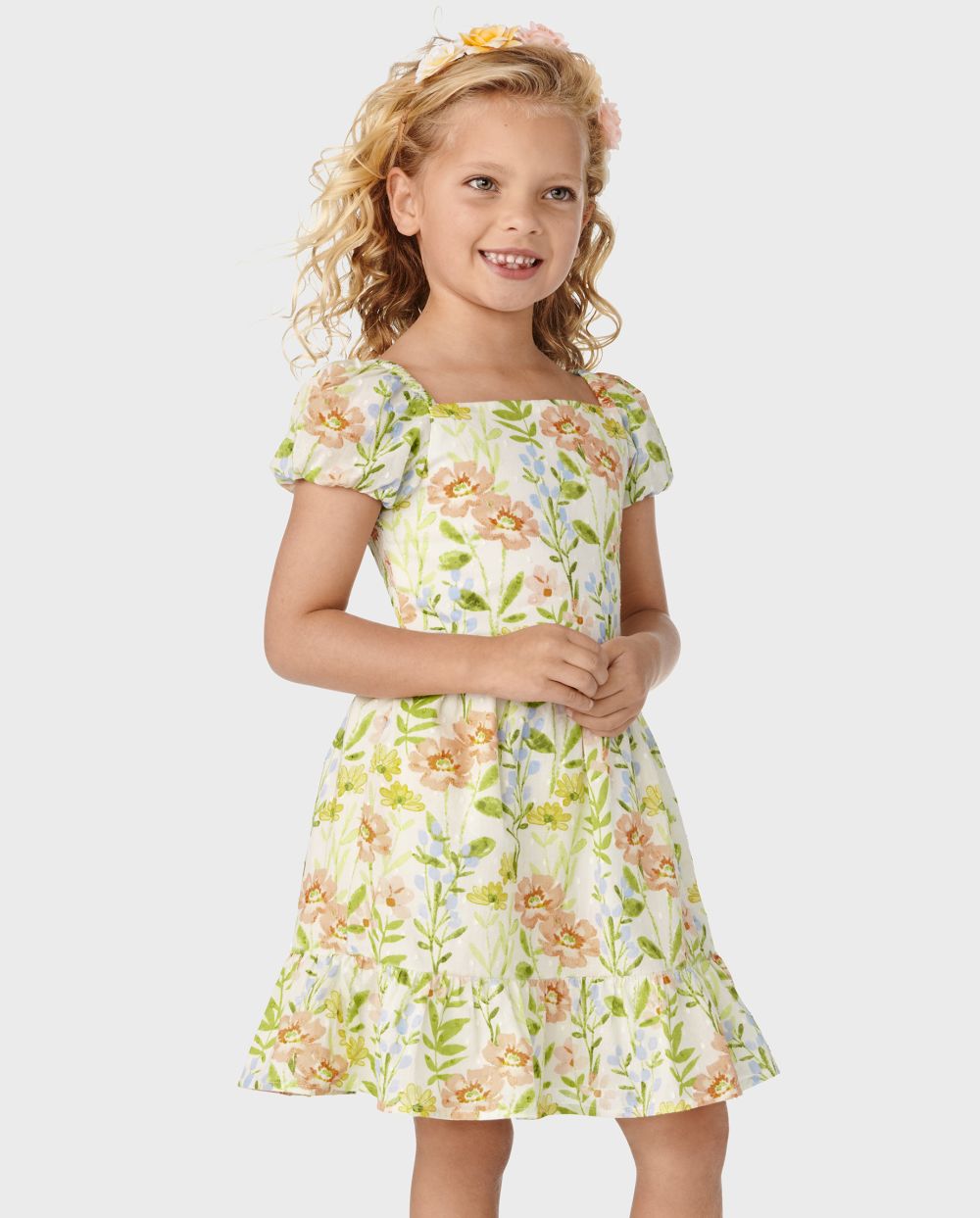 Girls Floral Ruffle Dress - Prairie Fields - bunnys tail