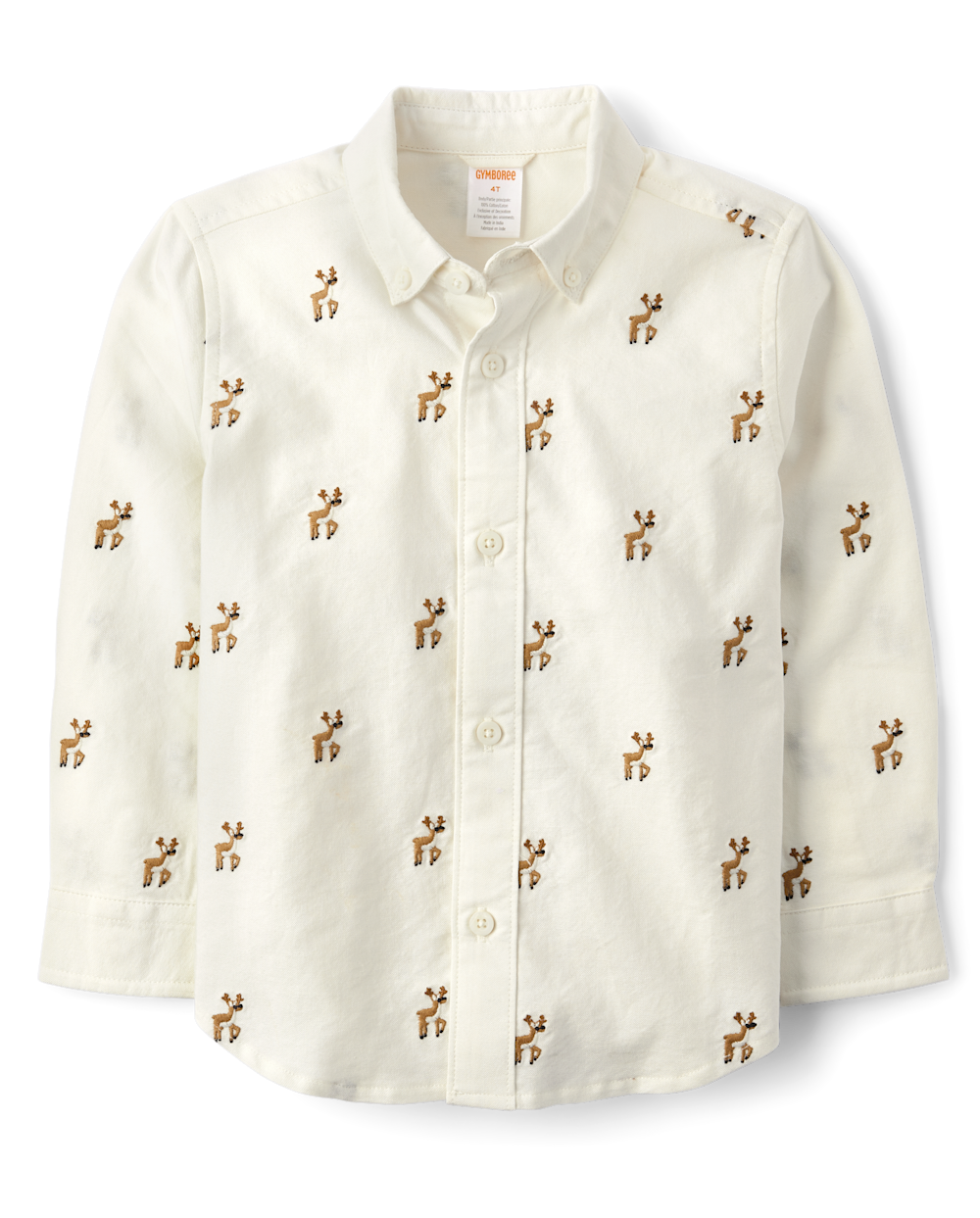 Boys Schiffli Reindeer Oxford Button Up Shirt - Holiday Express - white