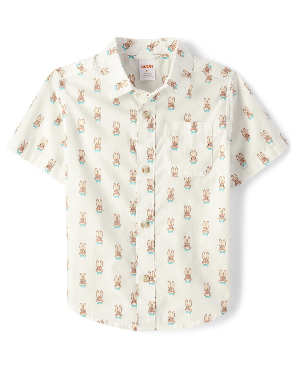 Boys Bunny Poplin Button Up Shirt - Spring Celebrations - white
