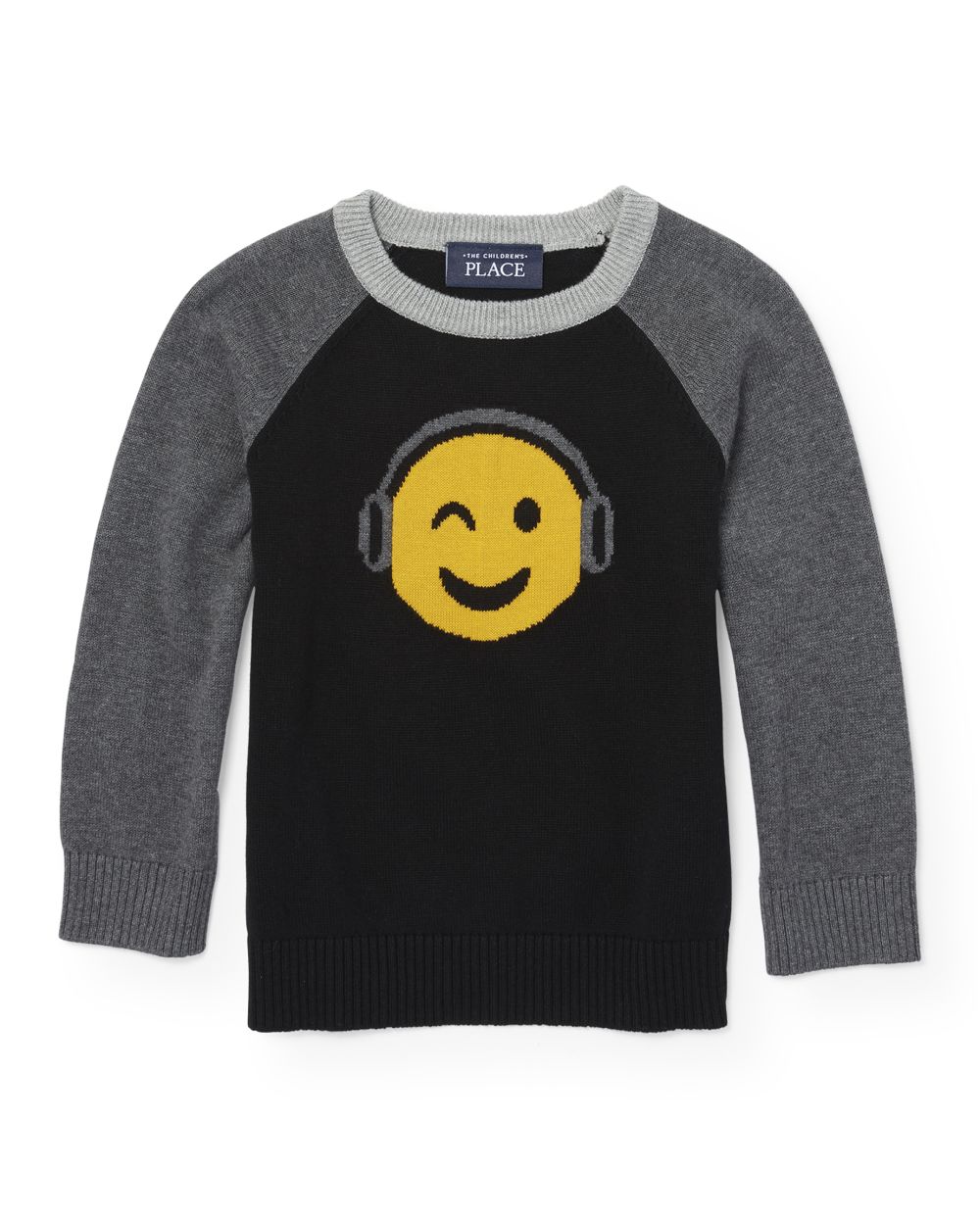 Toddler Boys Long Raglan Sleeve Intarsia Knit Graphic Sweater