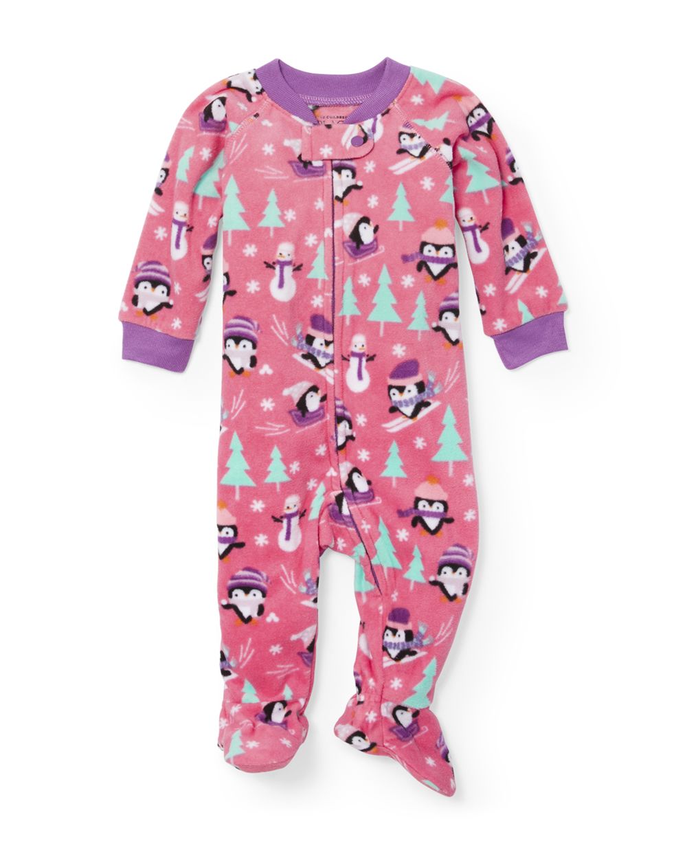 Babyhug Cotton Knit Three Fourth Sleeve Nighty With Penguin Print - Pink