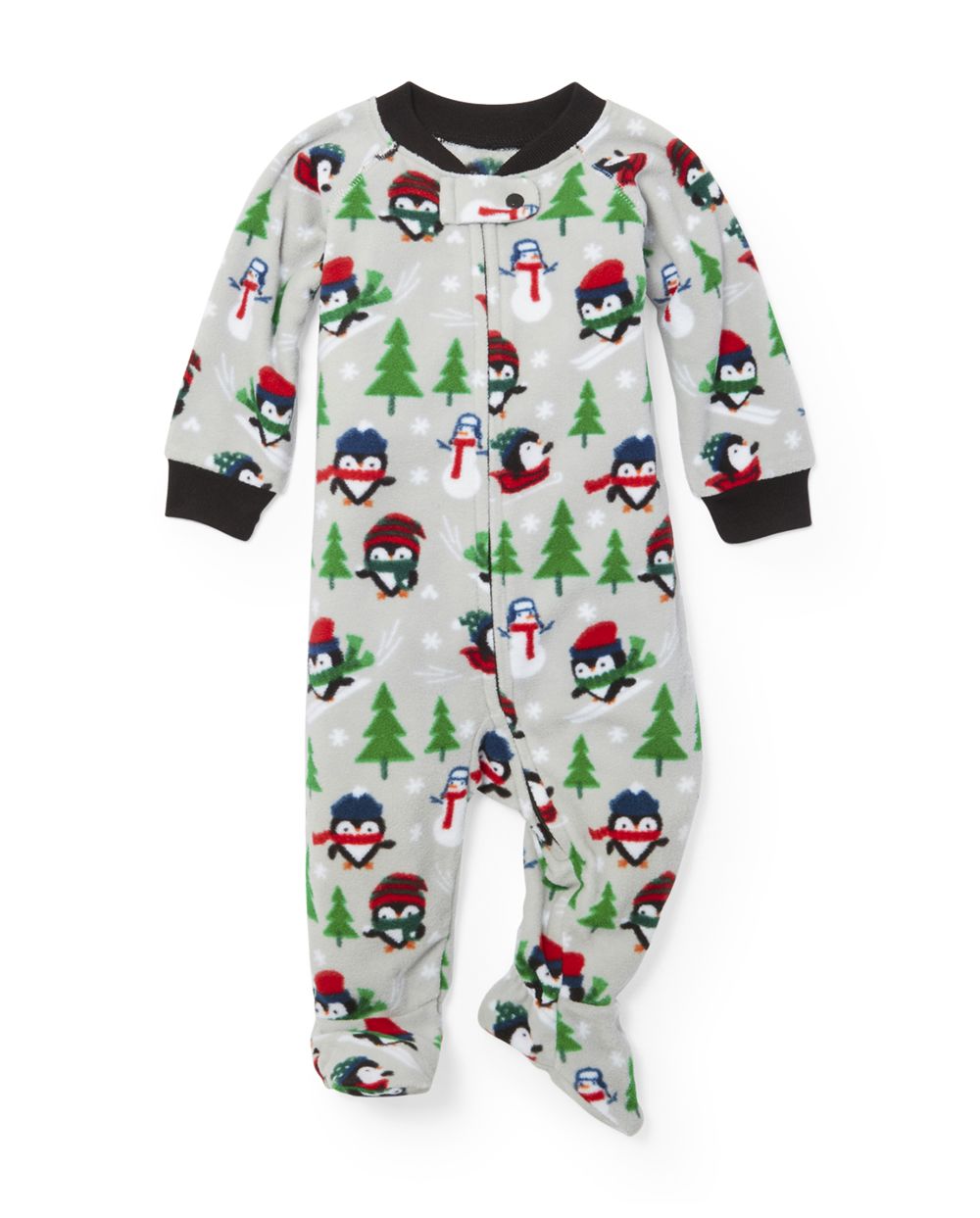 Baby And Toddler Boys Long Sleeve Snow Penguin Print Fleece Footed One