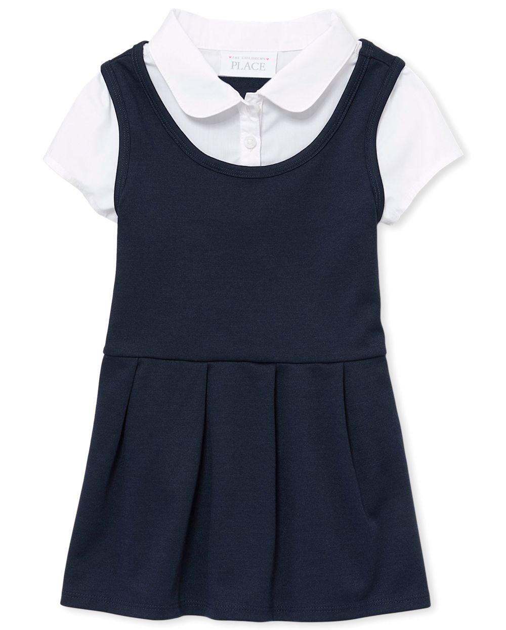 Toddler Girls Uniform Short Sleeve Ponte Knit 2 In 1 Dress